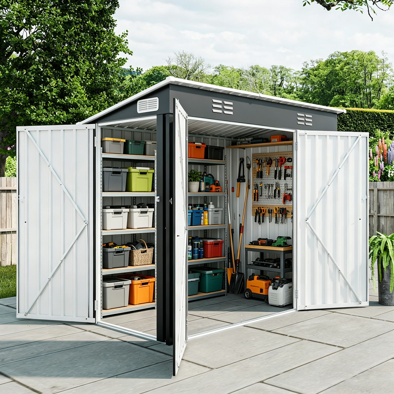 4x8 FT Galvanized Steel Outdoor Storage Shed