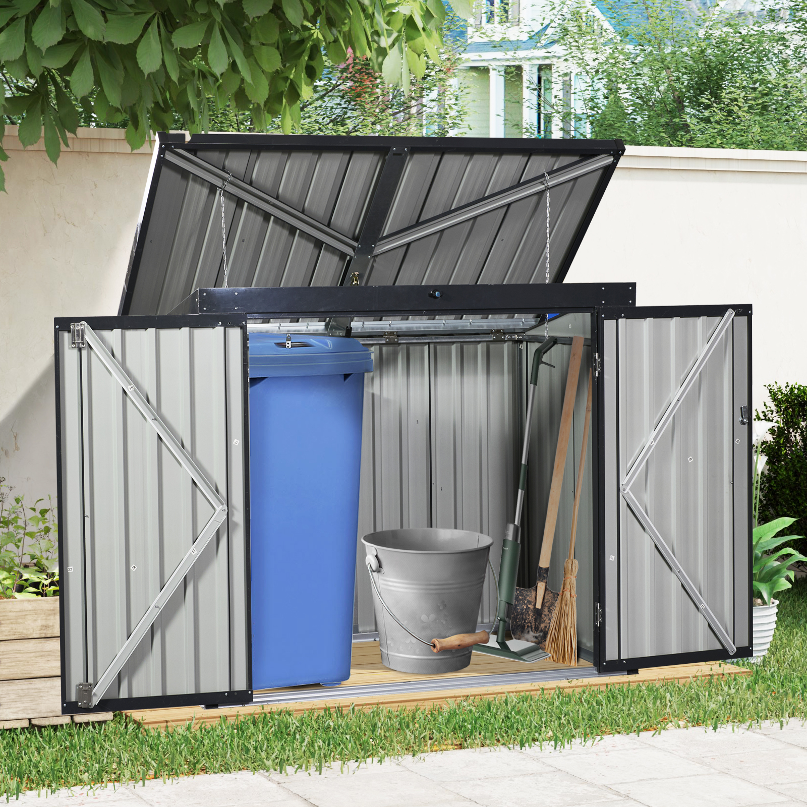 Garbage Bin Shed Stores 2 Trash Cans