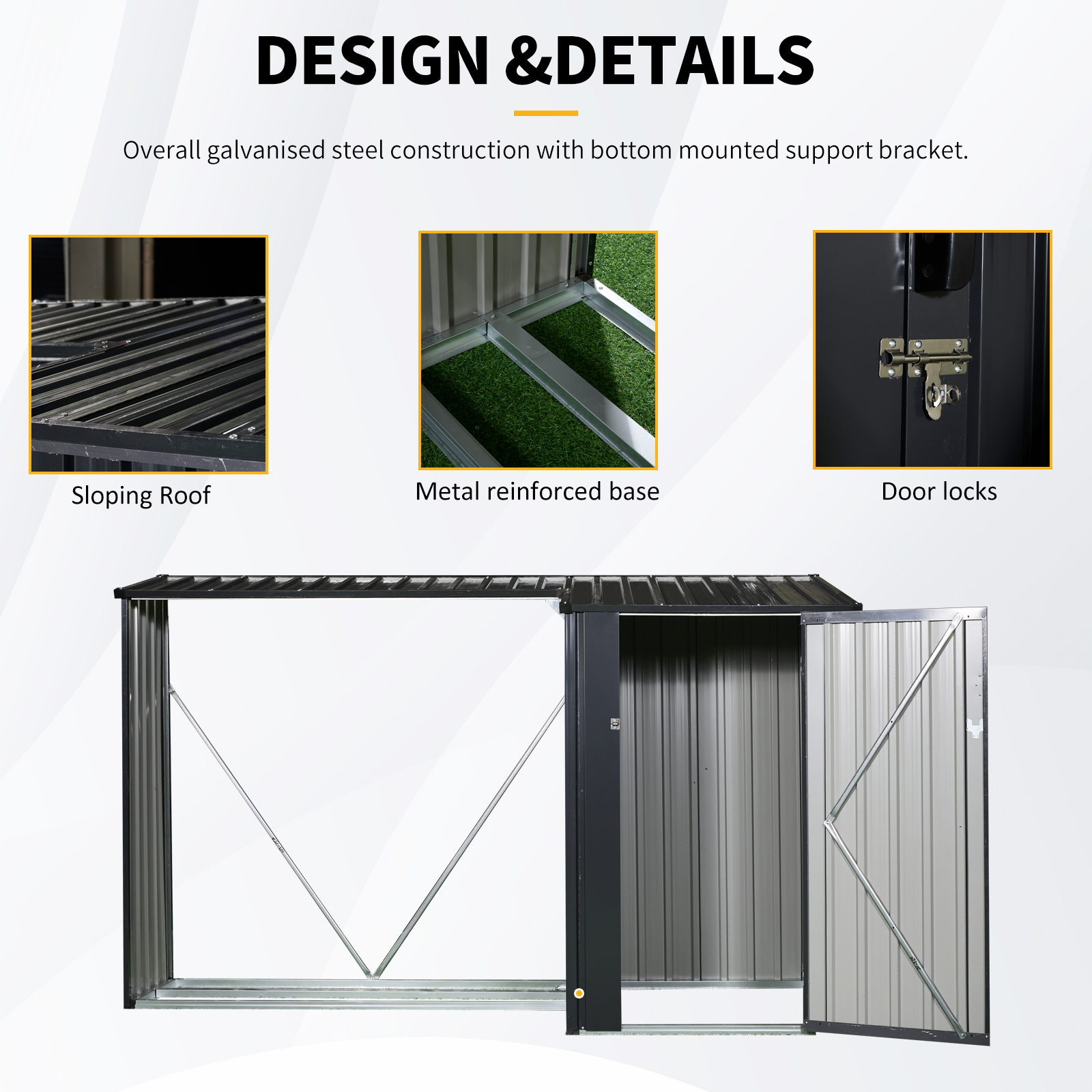 3x8ft Outdoor Metal Firewood Shed
