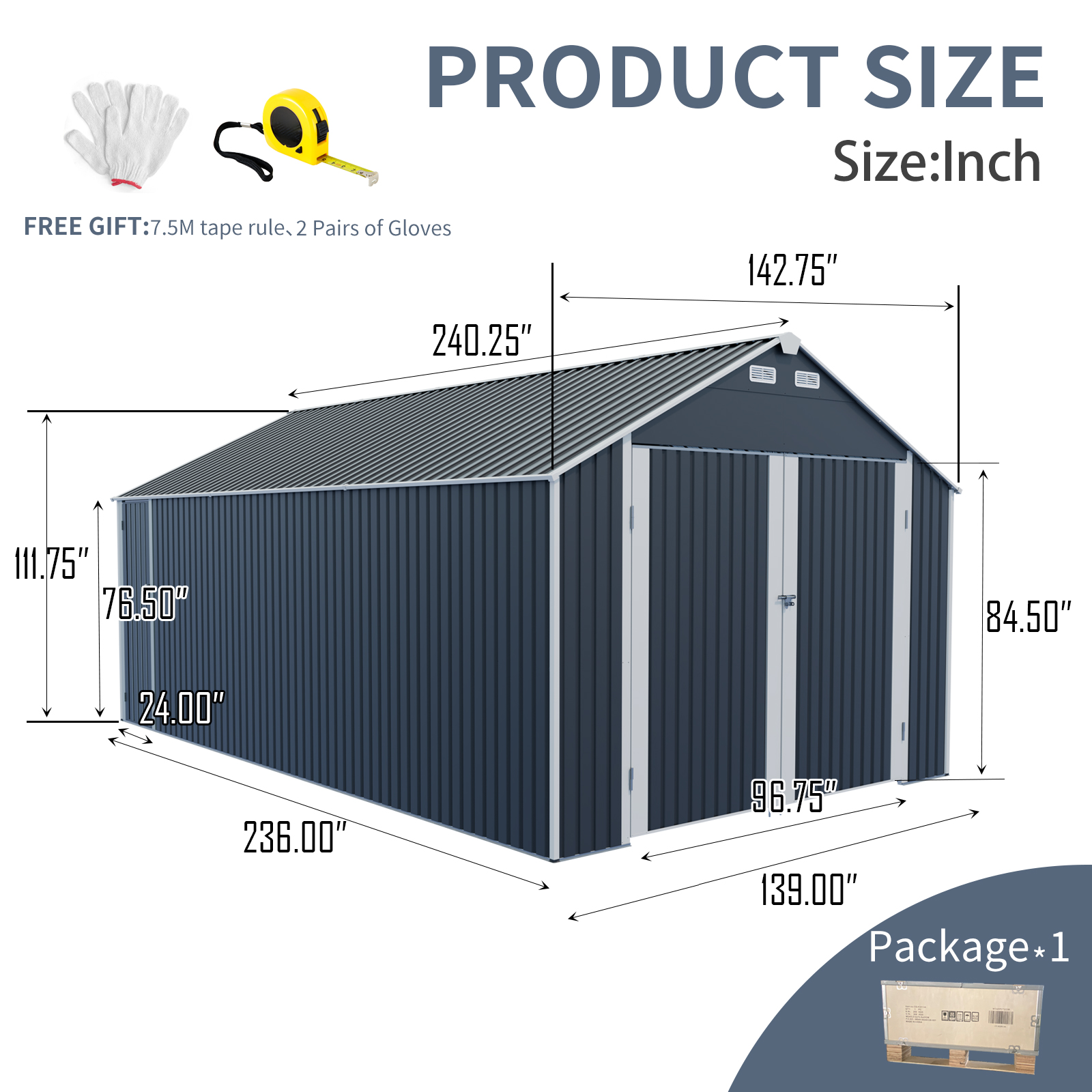 12×20 FT Metal Outdoor Storage Shed