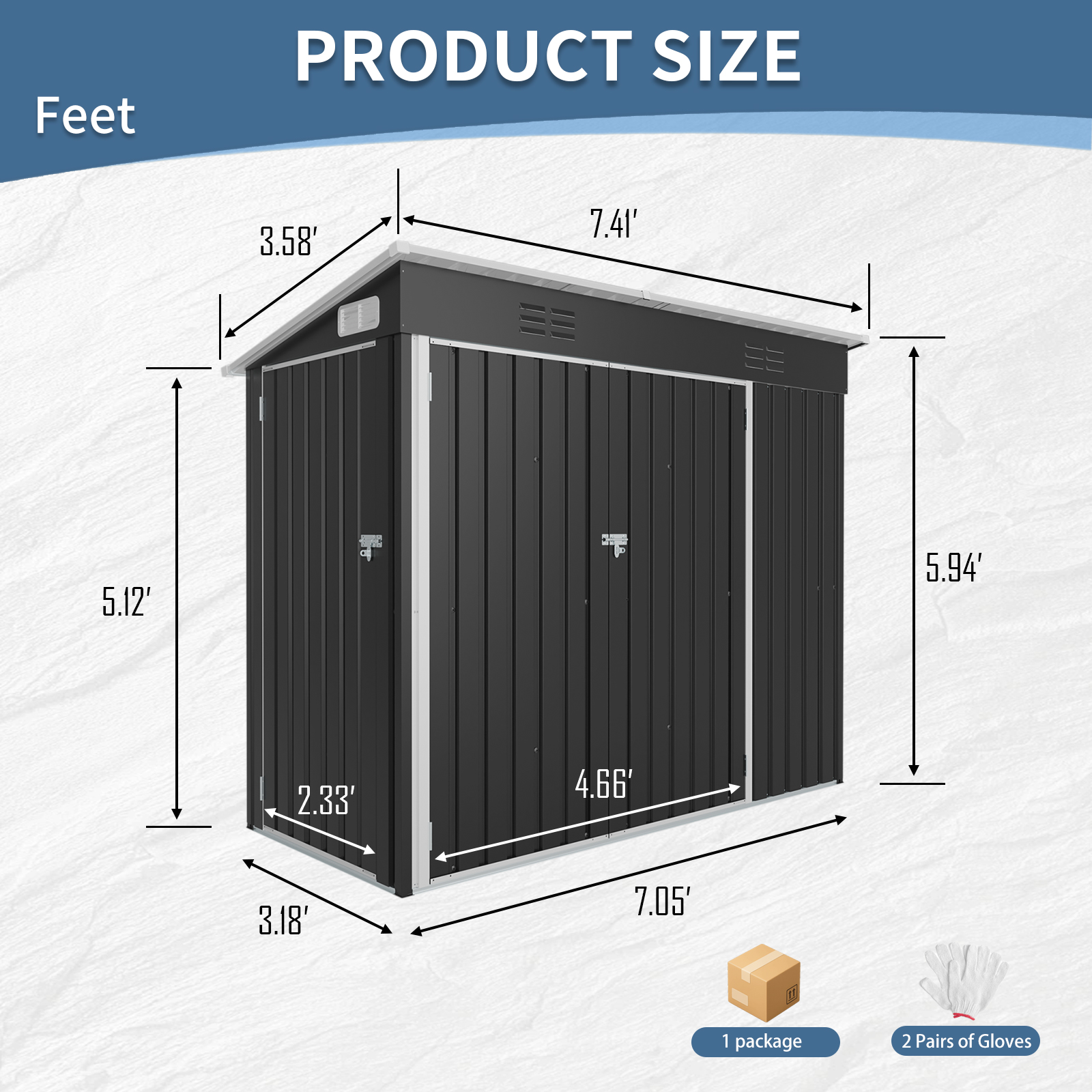 4x8 FT Galvanized Steel Outdoor Storage Shed