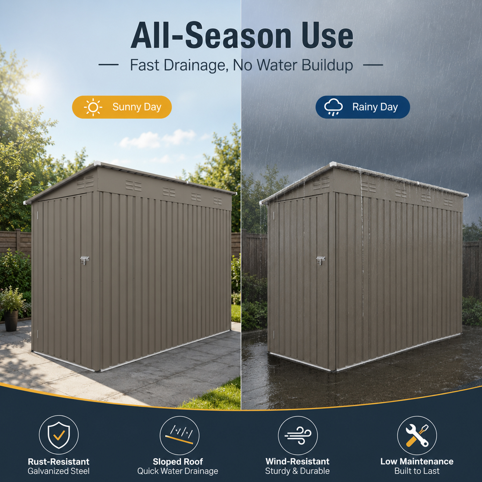 4x9FT Olive Grey Outdoor Metal Storage Shed