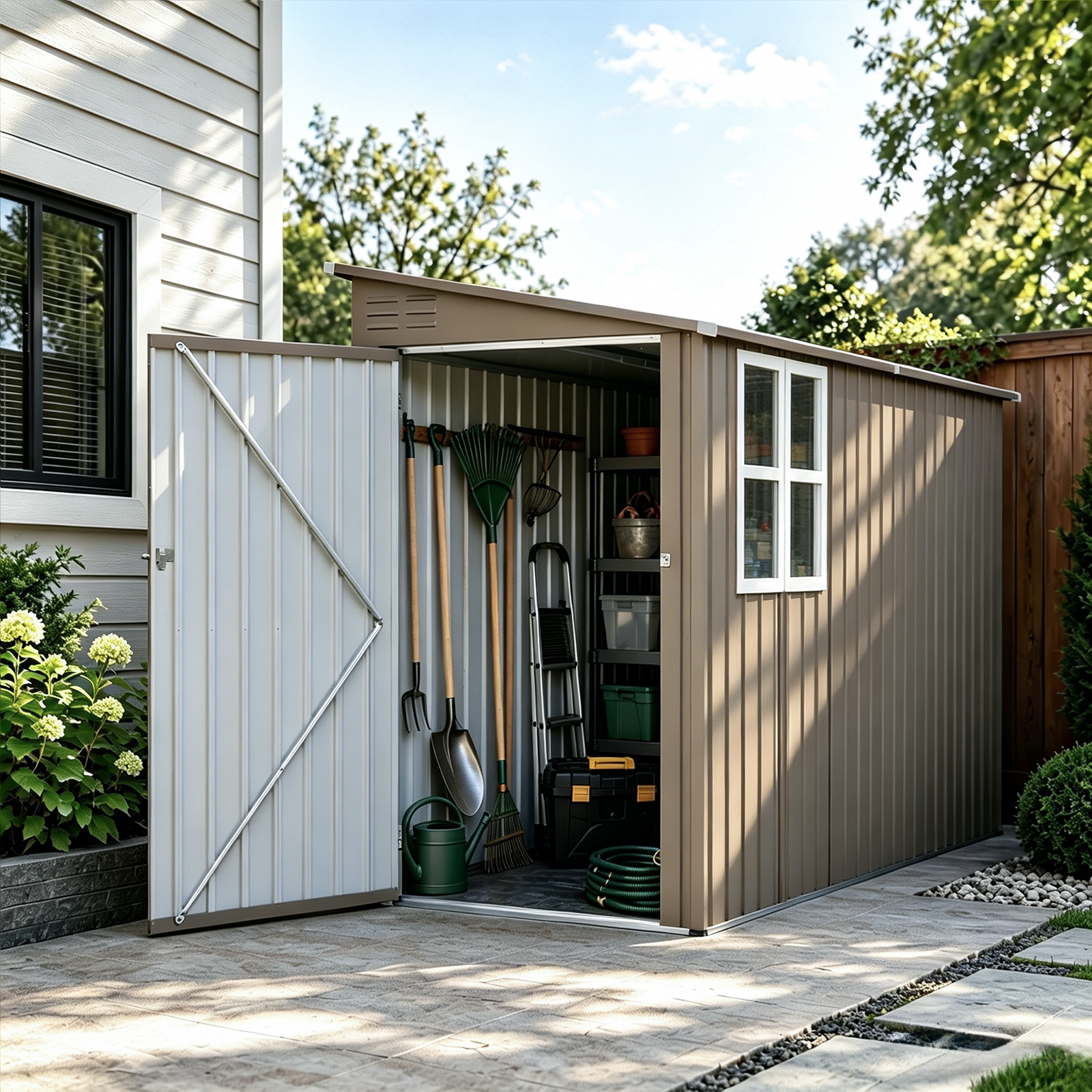 4x9FT Olive Grey Outdoor Metal Storage Shed