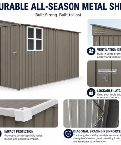 4x9FT Olive Grey Outdoor Metal Storage Shed