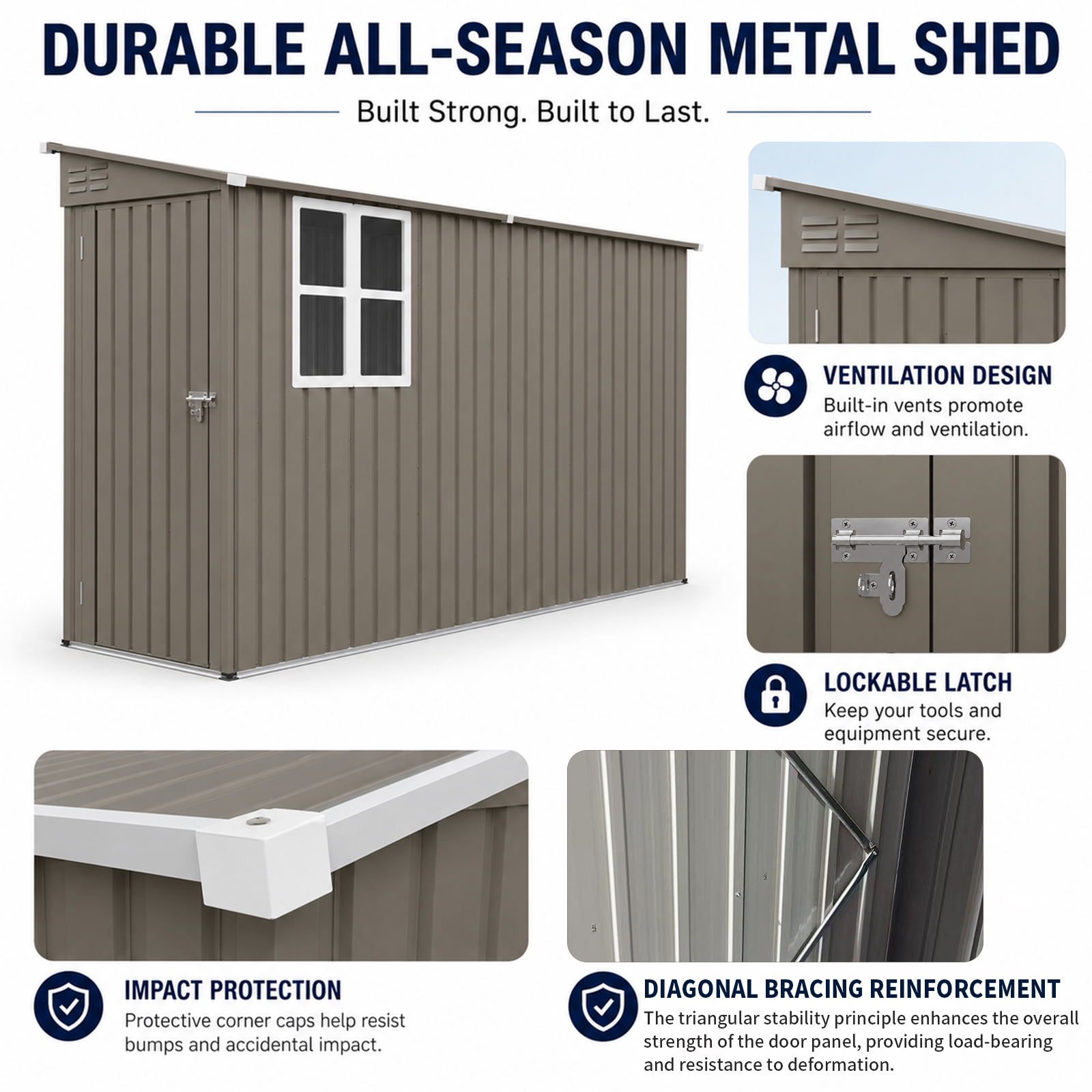 4x9FT Olive Grey Outdoor Metal Storage Shed