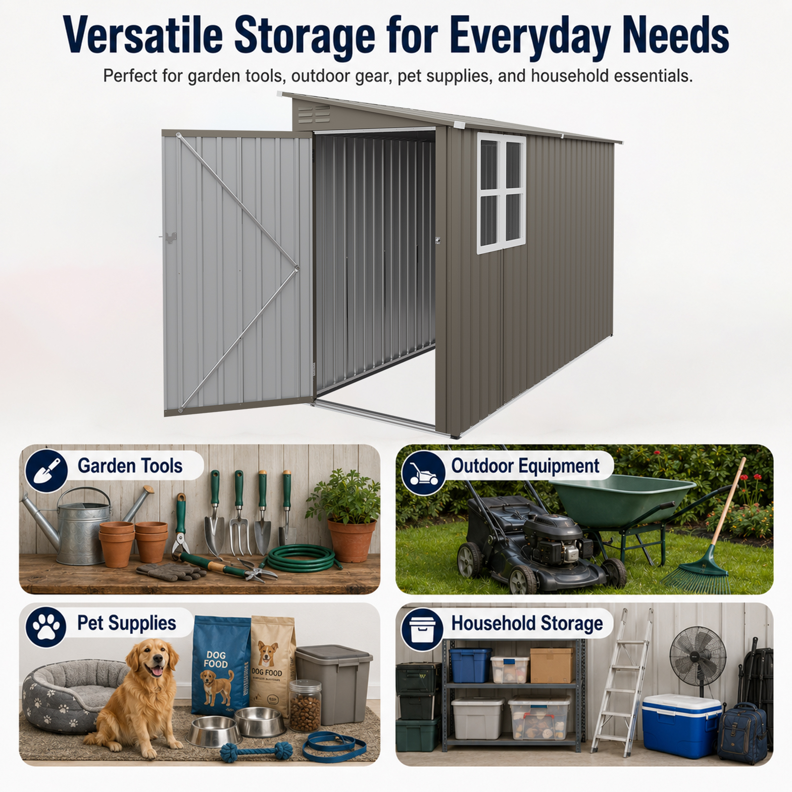 4x9FT Olive Grey Outdoor Metal Storage Shed