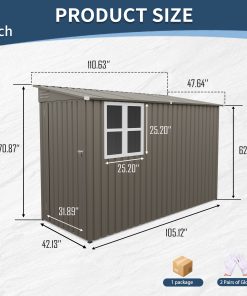 4x9FT Olive Grey Outdoor Metal Storage Shed