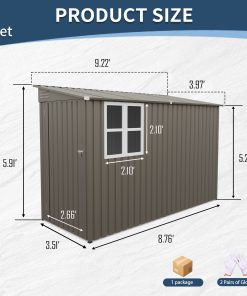 4x9FT Olive Grey Outdoor Metal Storage Shed