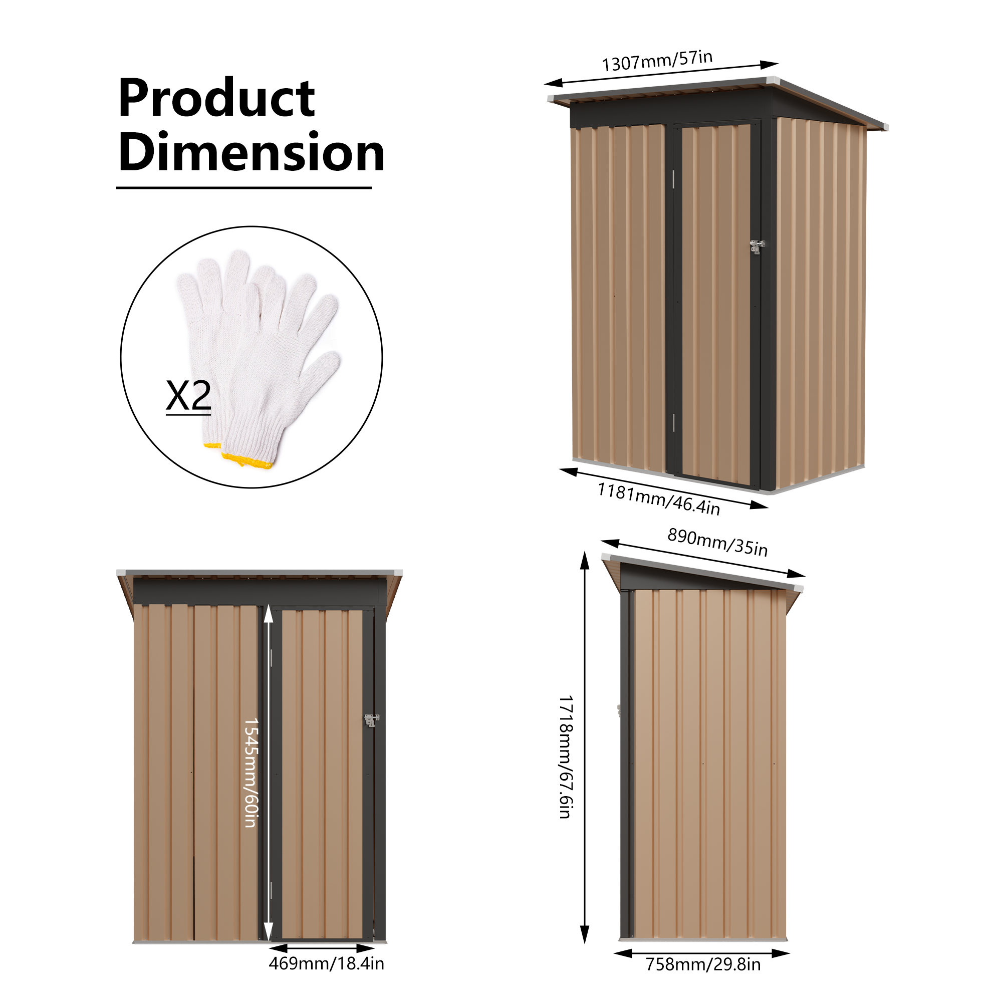 5x3FT Metal Garden Shed