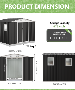 10x8 FT Metal Garden Shed