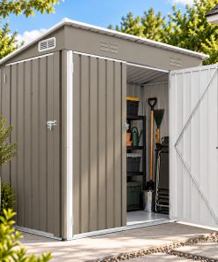 4x8 FT Galvanized Steel Outdoor Storage Shed