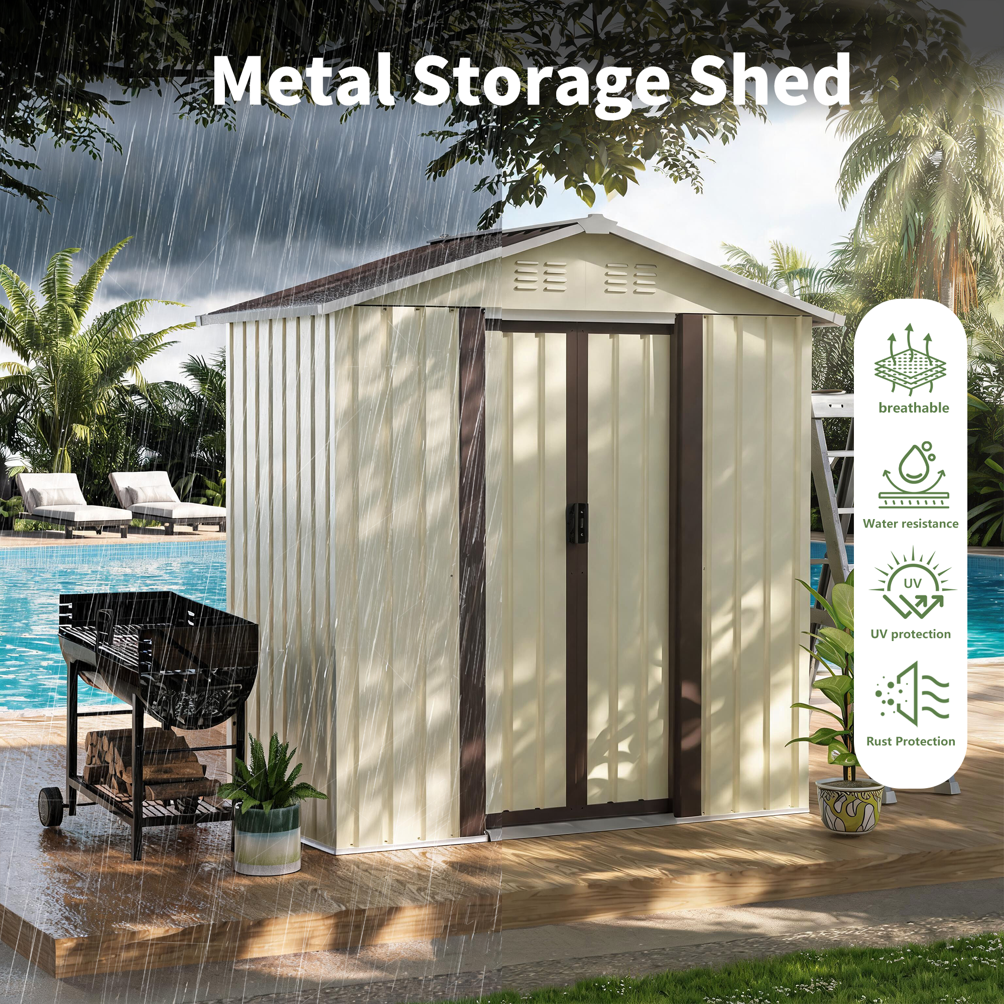5x3 FT Metal Garden Shed