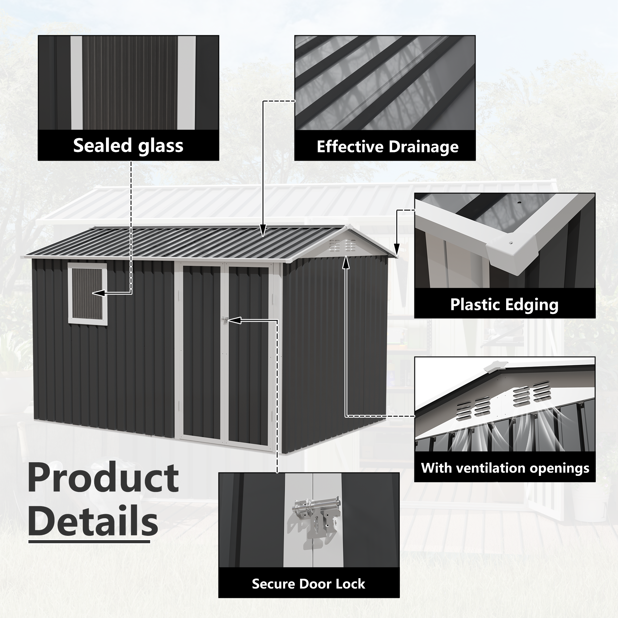9x6 FT Metal Garden Shed