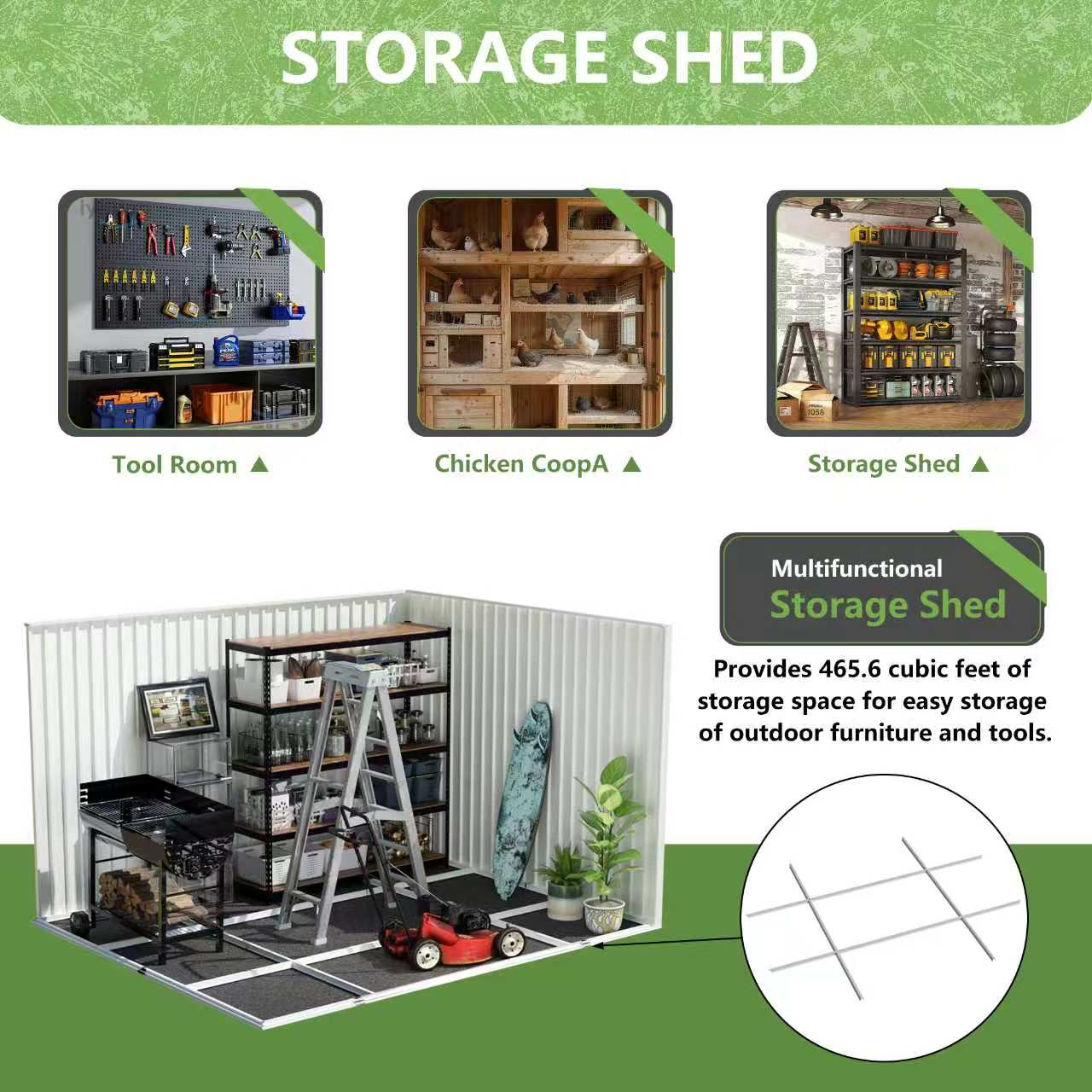 10x8 FT Metal Garden Shed with Door