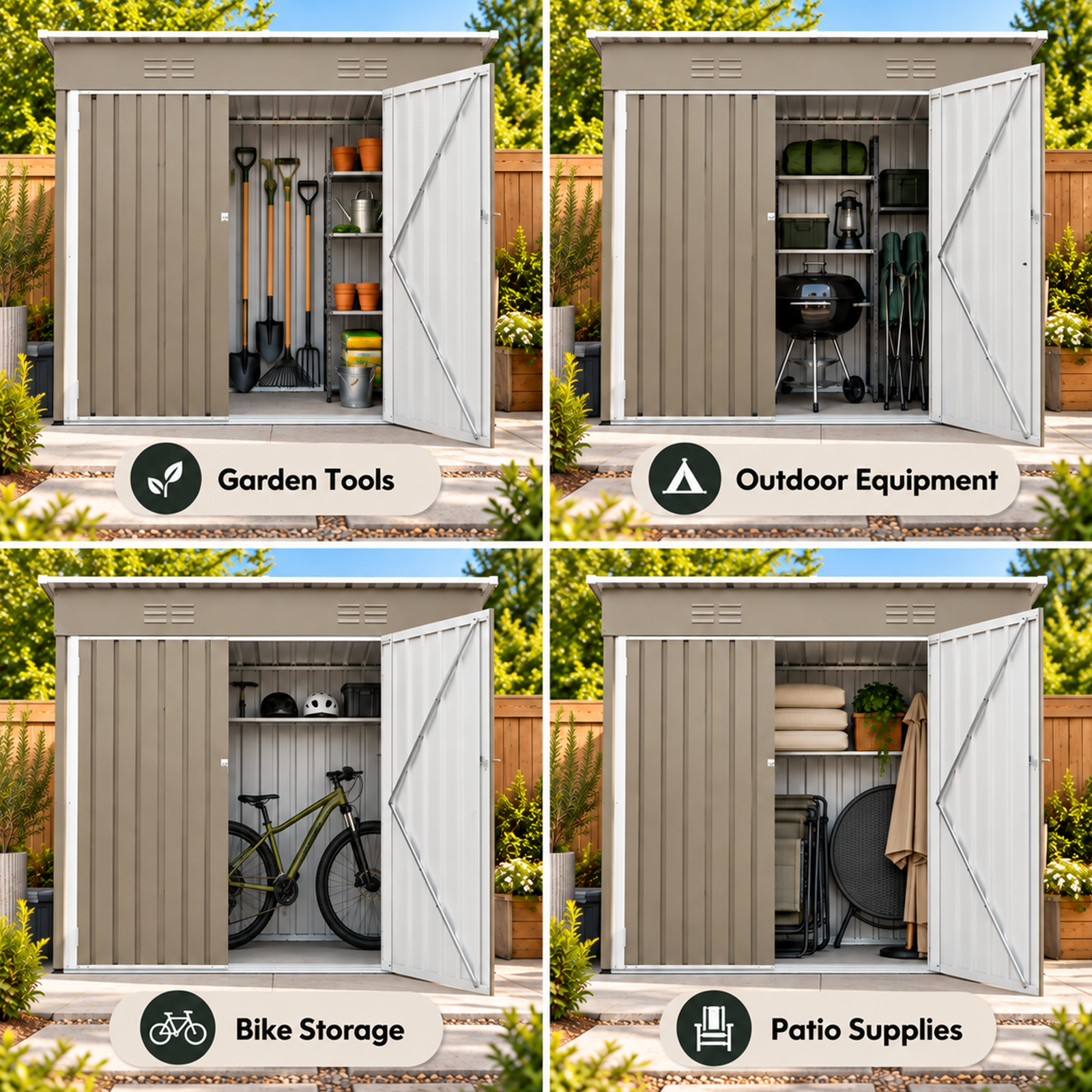 4x8 FT Galvanized Steel Outdoor Storage Shed
