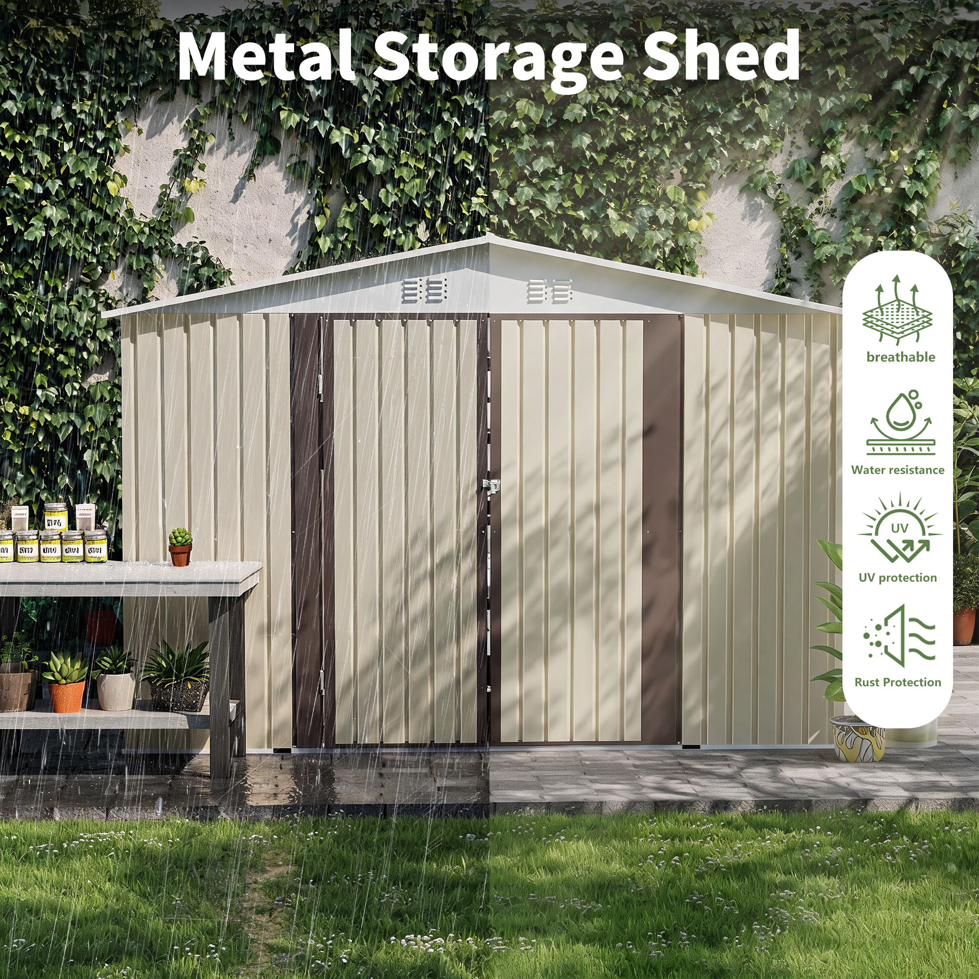 10x8 FT Metal Garden Shed with Door
