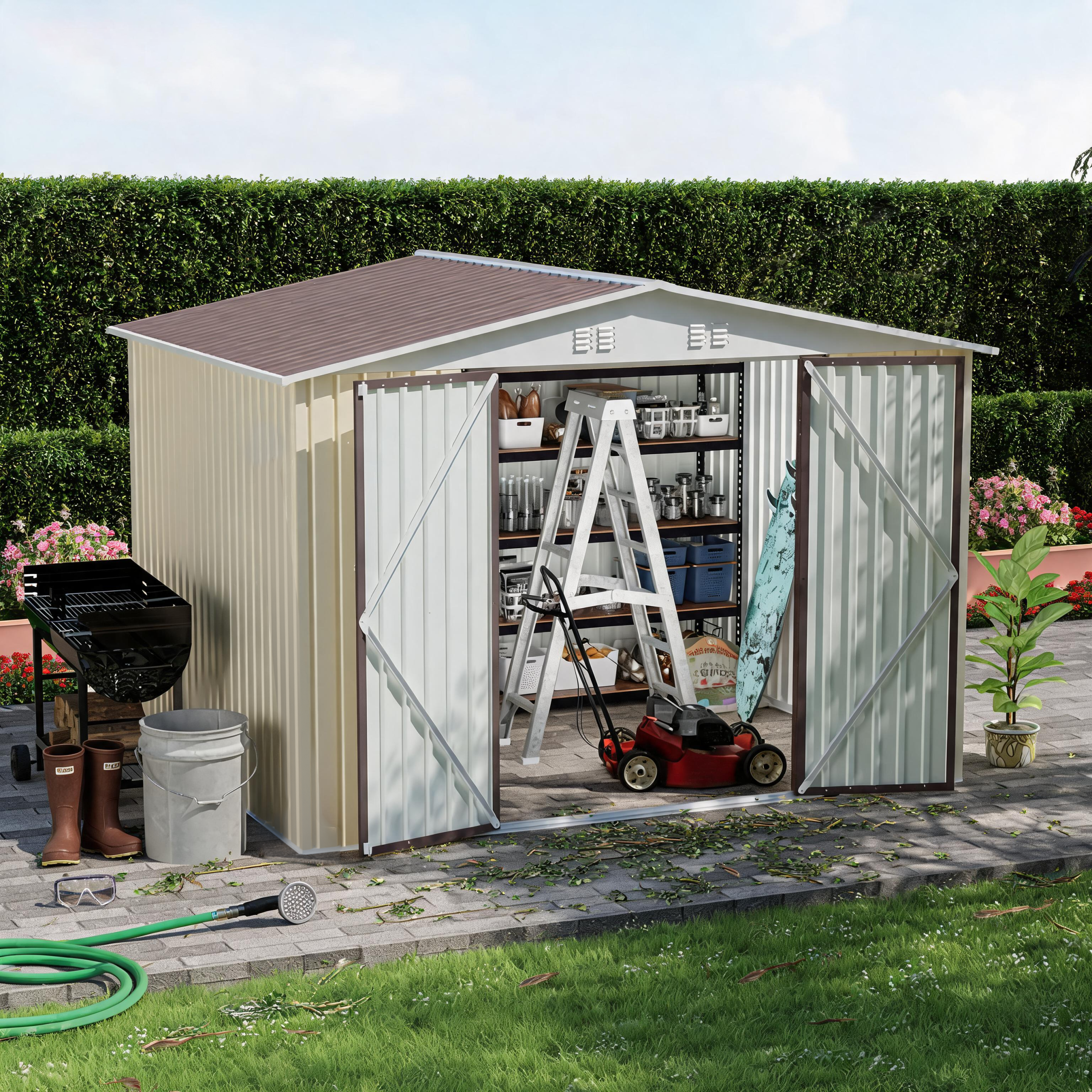 10x8 FT Metal Garden Shed, White