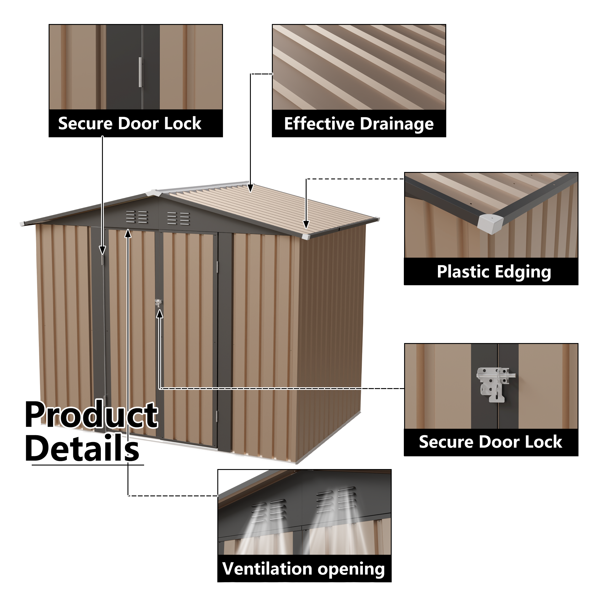 8x6 FT Metal Garden Shed