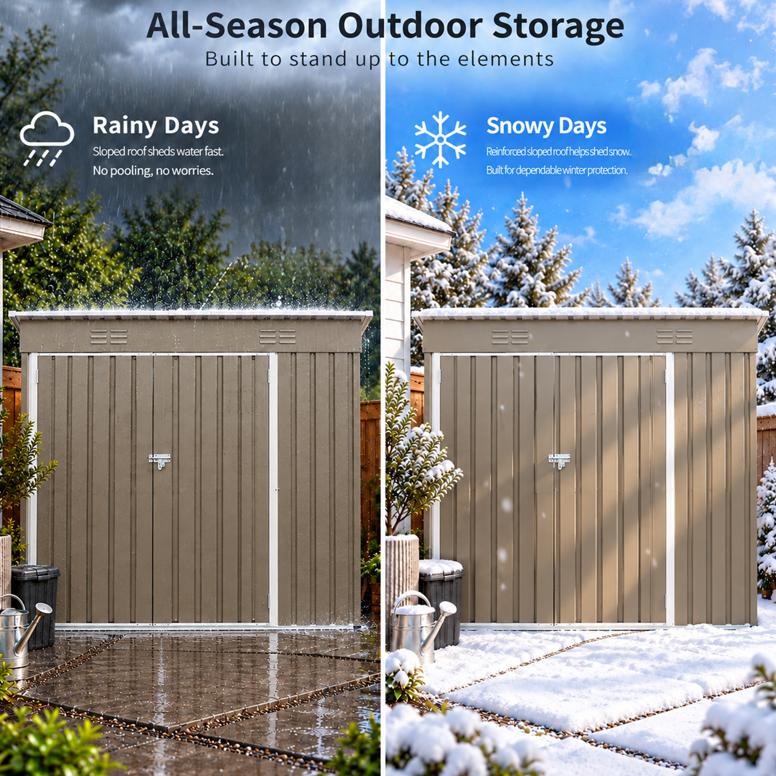 4x8 FT Galvanized Steel Outdoor Storage Shed