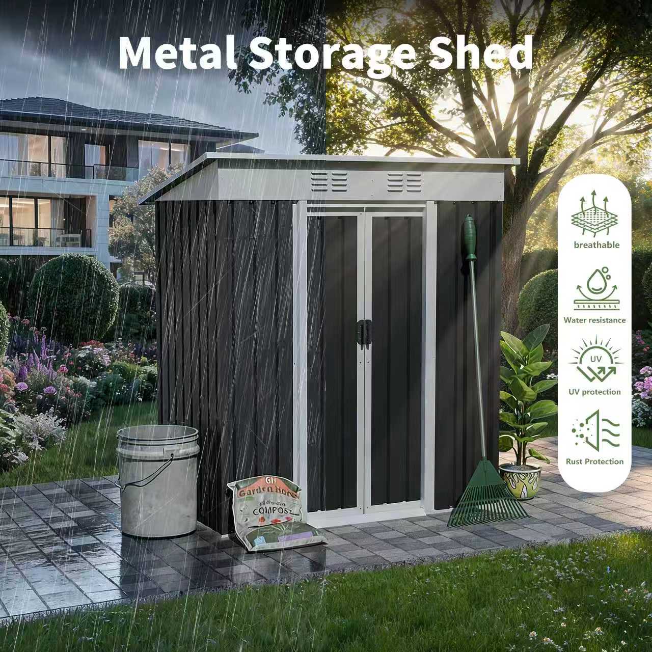 5x3 FT Metal Garden Shed