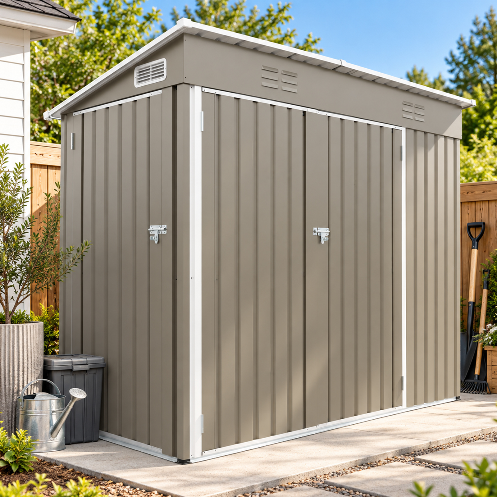 4x8 FT Galvanized Steel Outdoor Storage Shed