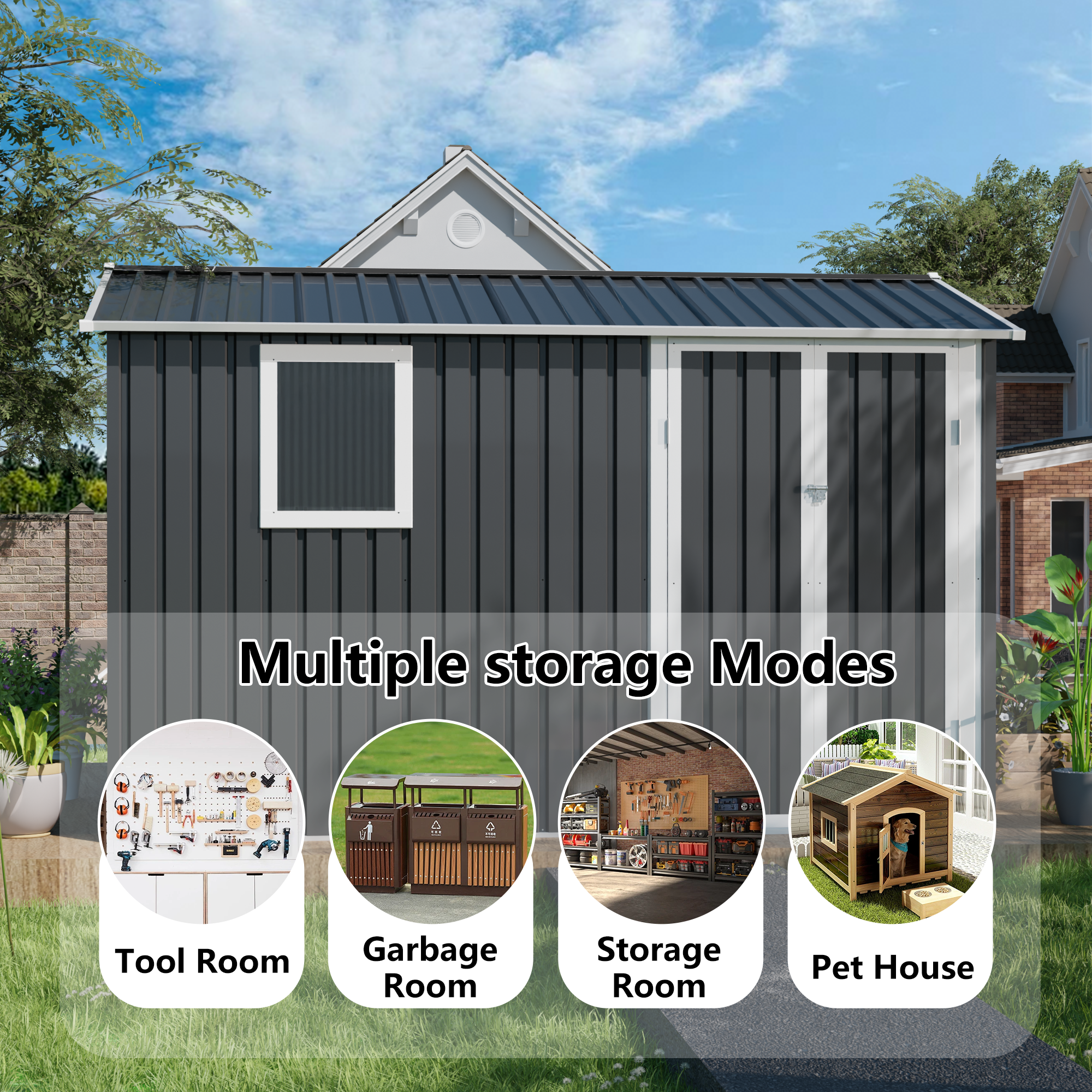 9x6 FT Metal Garden Shed