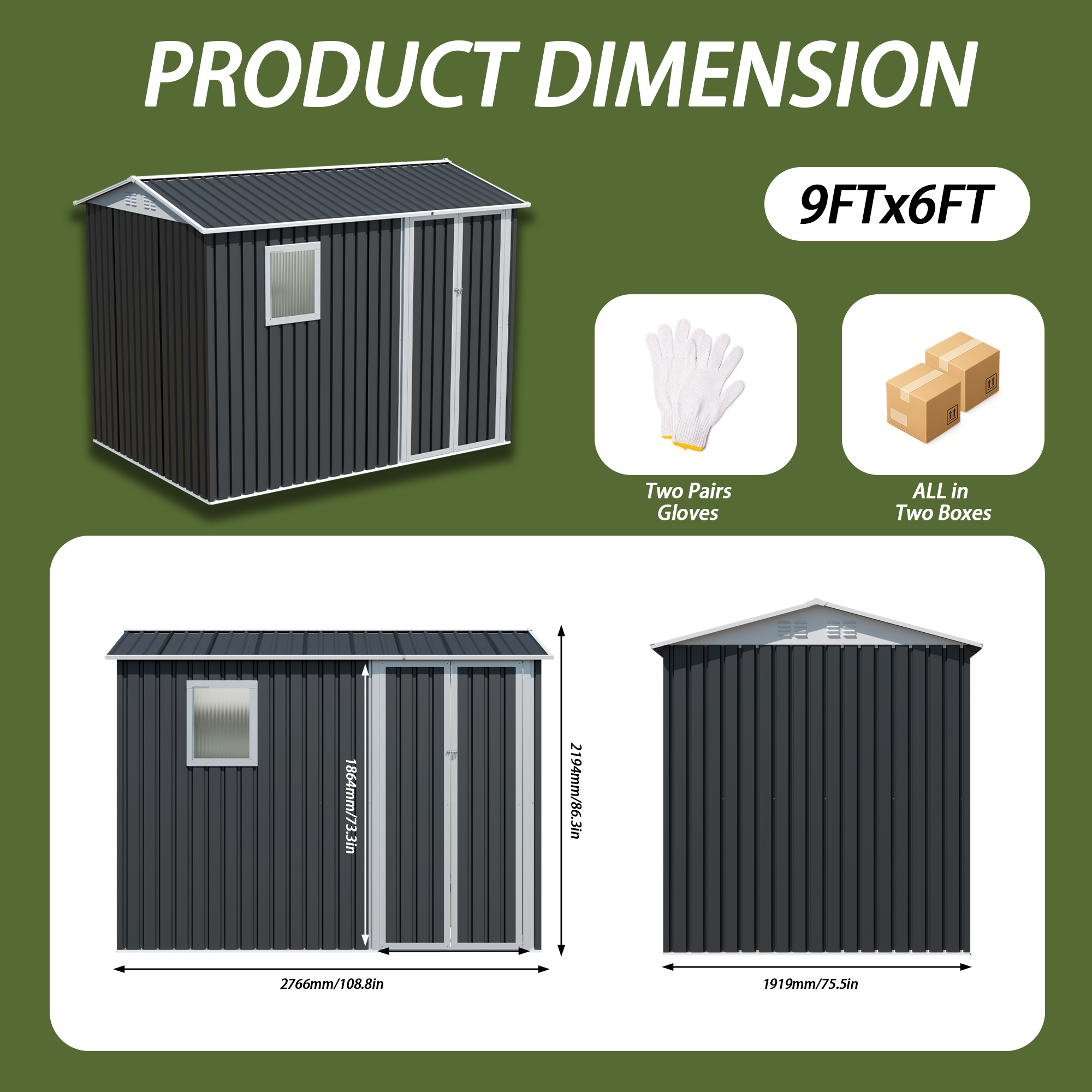 9x6 FT Metal Garden Storage Shed