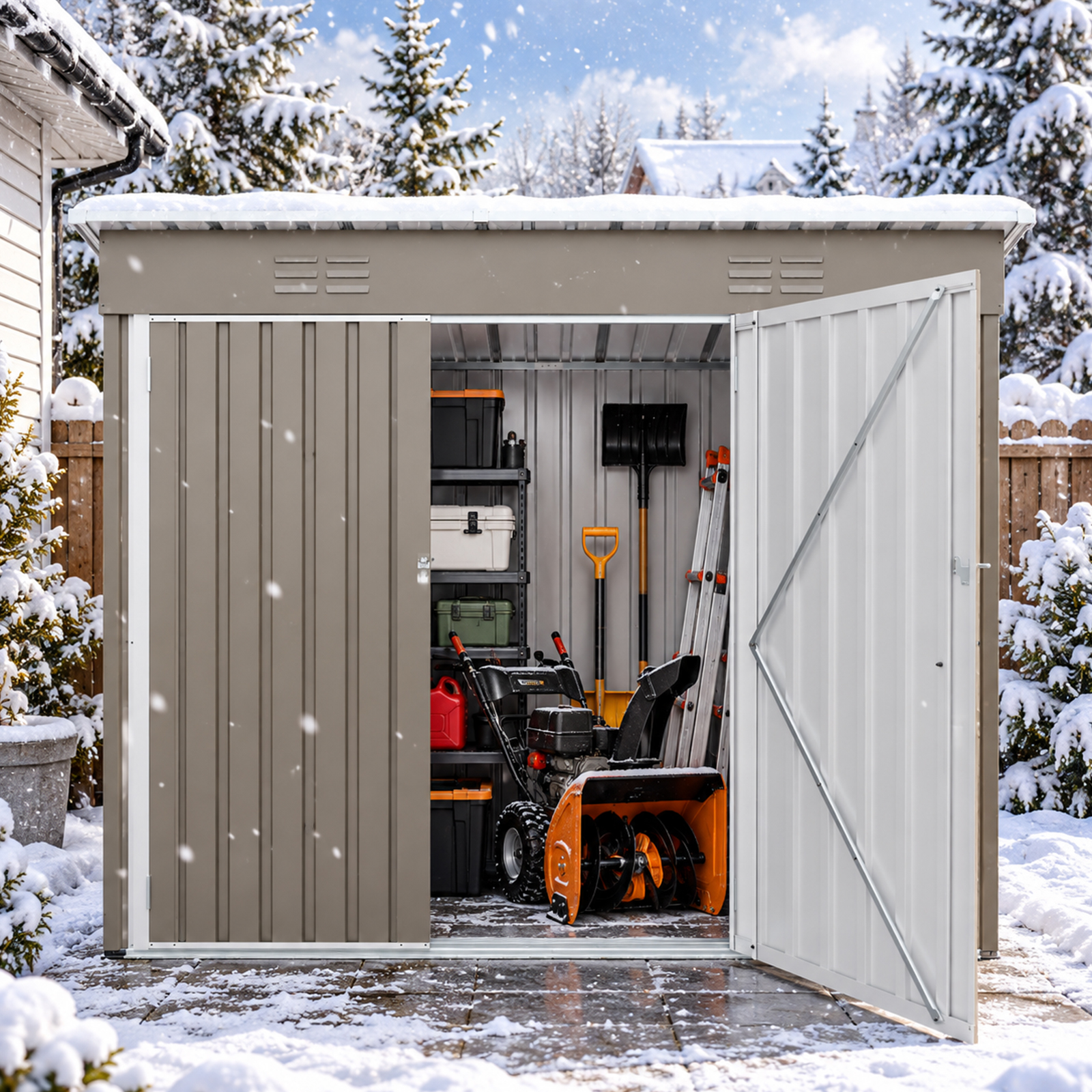 4x8 FT Galvanized Steel Outdoor Storage Shed