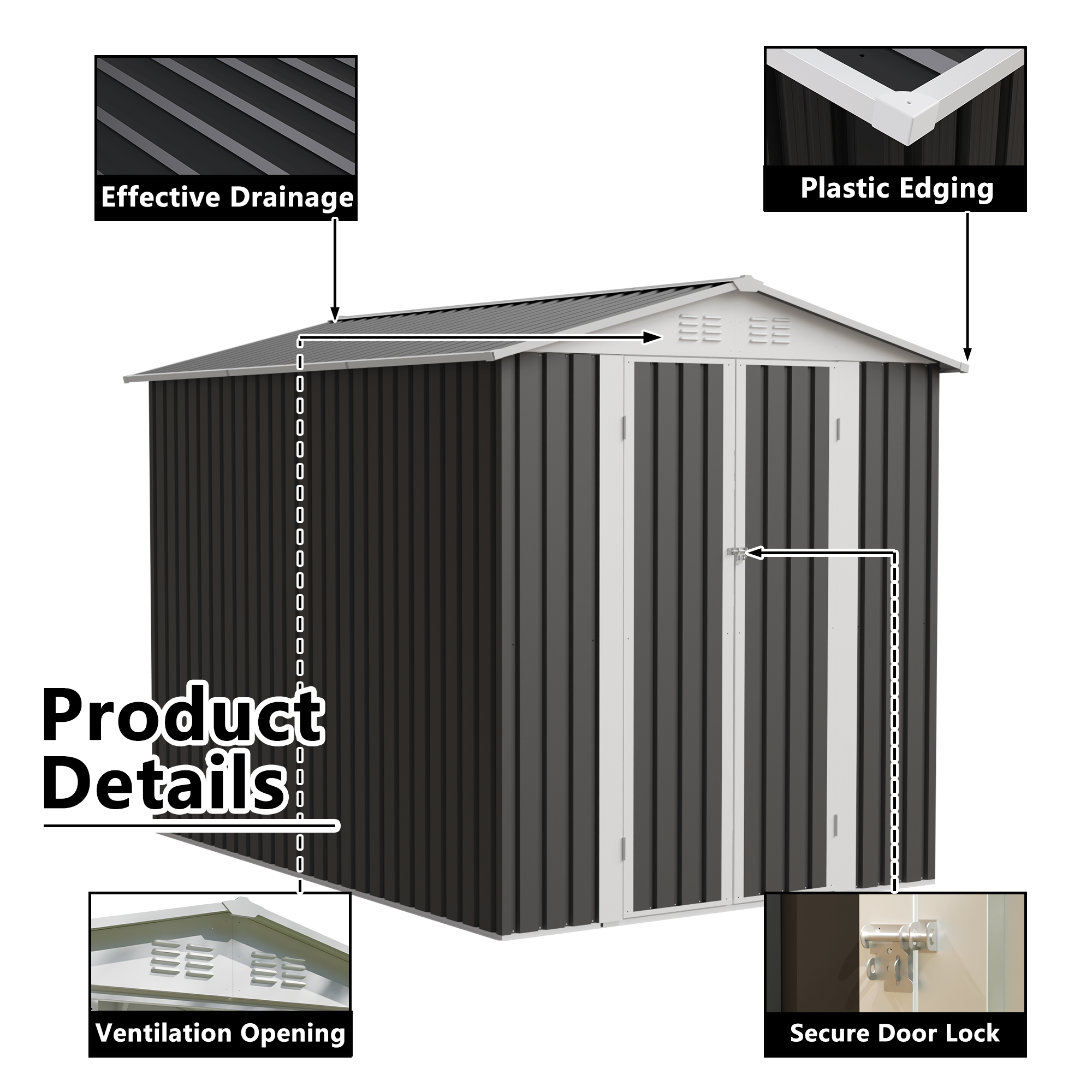 6x9 FT Metal Garden Shed