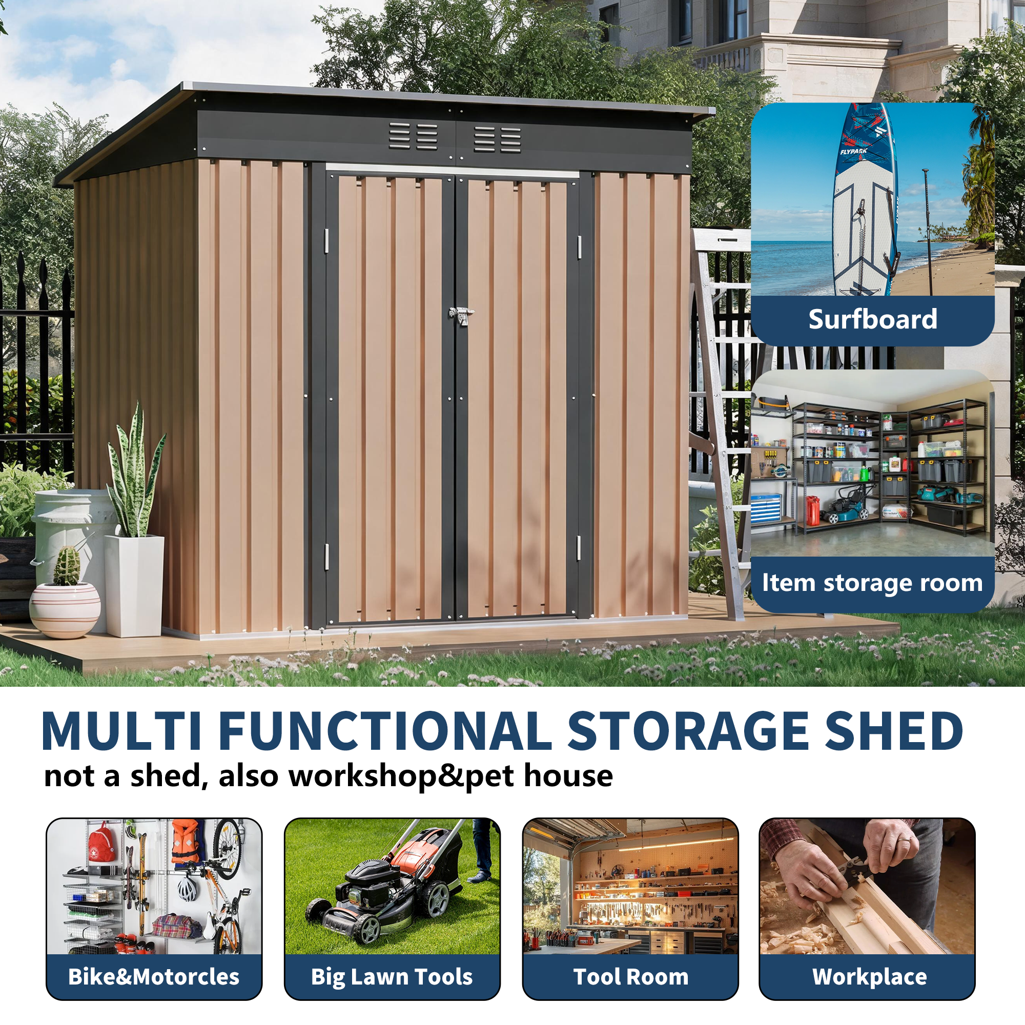 6x4 FT Metal Garden Shed