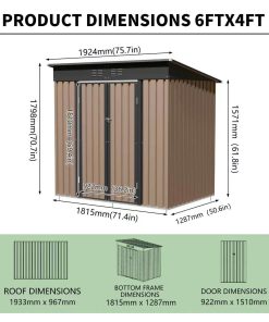 6x4 FT Metal Garden Shed