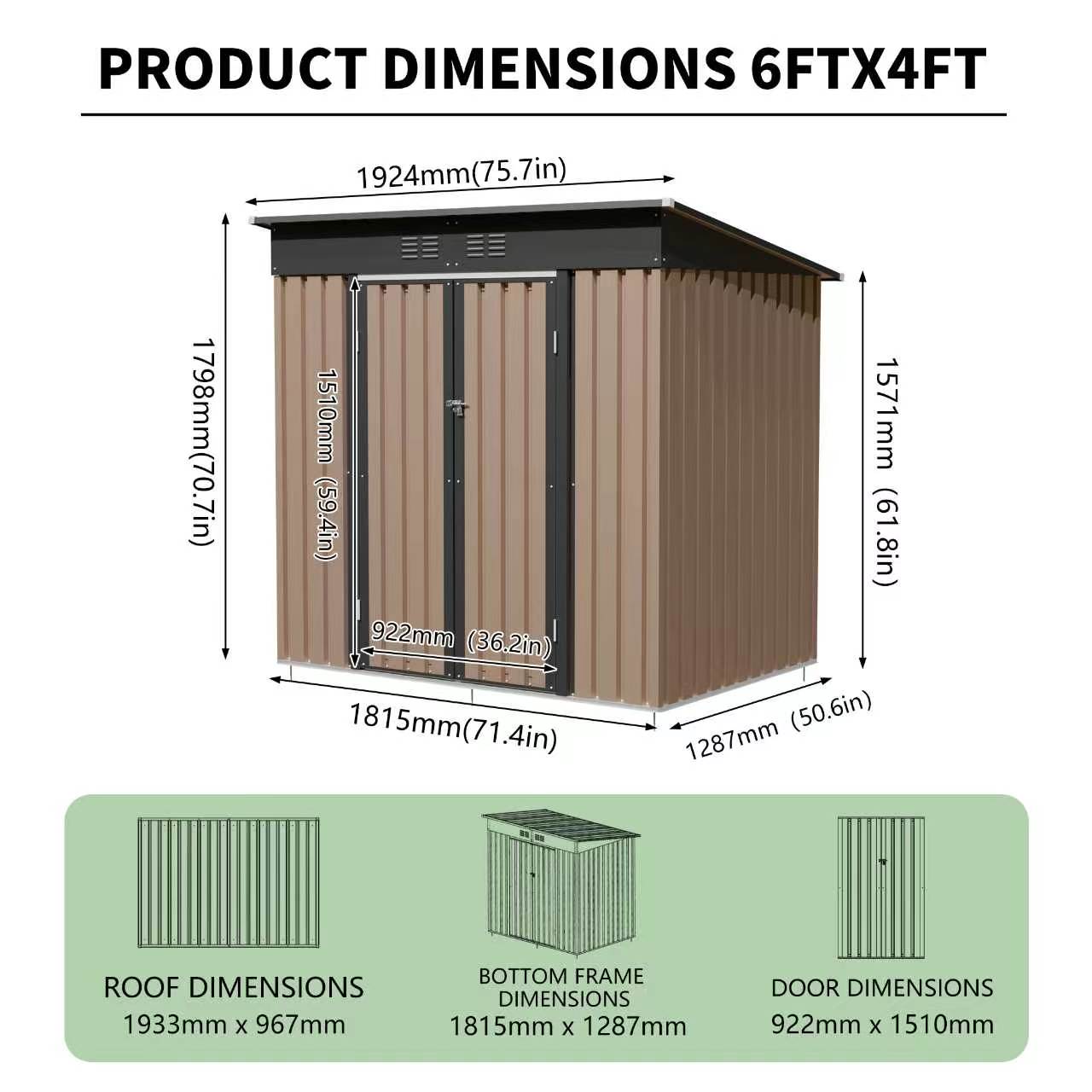 6x4 FT Metal Garden Shed