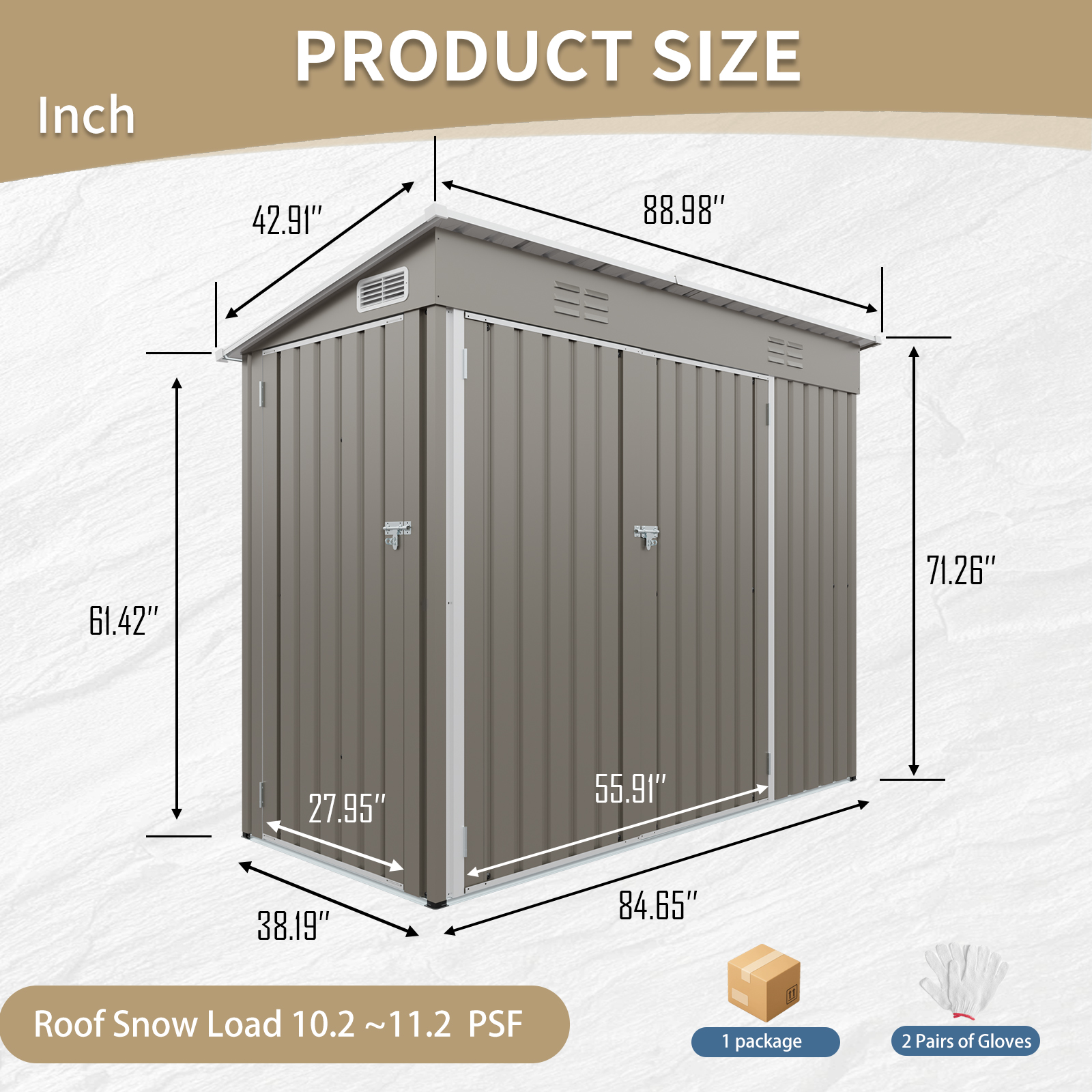 4x8 FT Galvanized Steel Outdoor Storage Shed