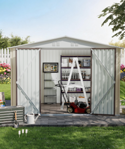 10x8 FT Metal Garden Shed, White