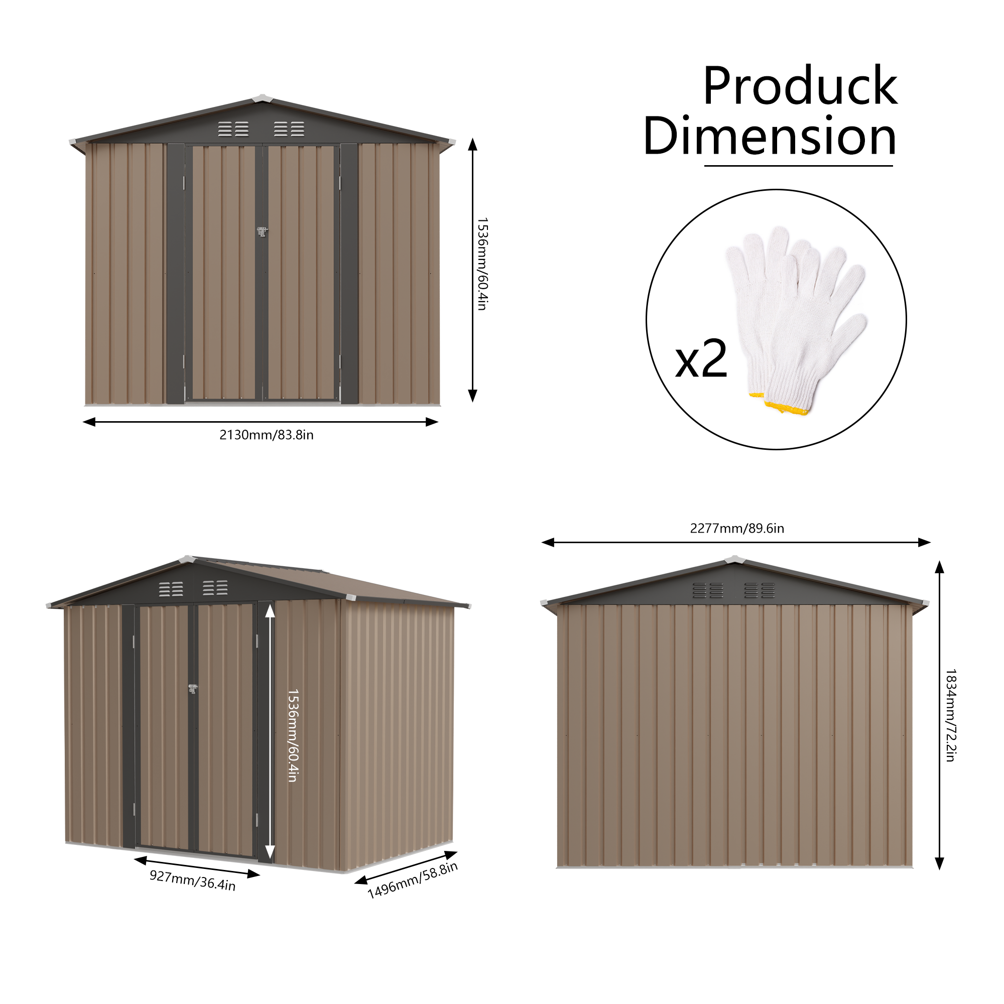 8x6 FT Metal Garden Shed