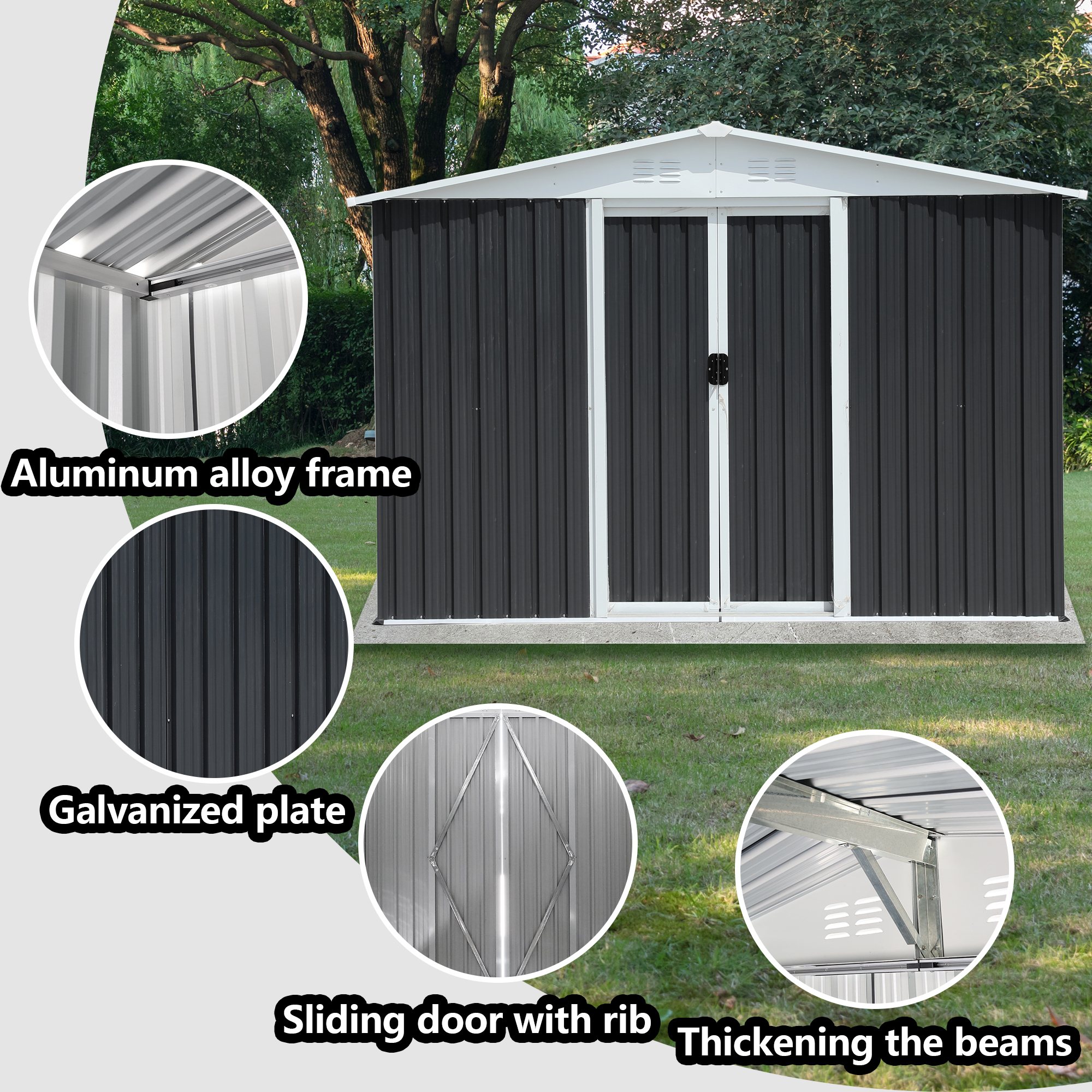 8x6 FT Aluminum Alloy Garden Shed