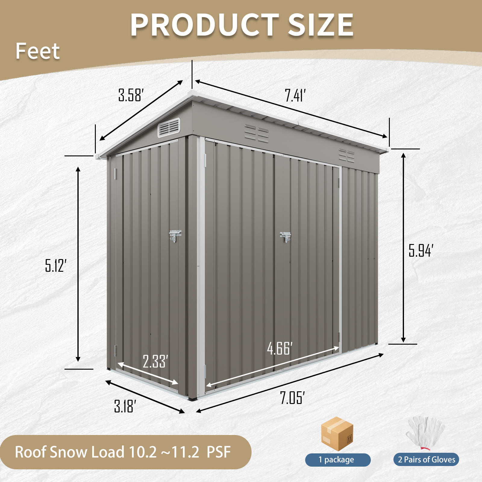 4x8 FT Galvanized Steel Outdoor Storage Shed