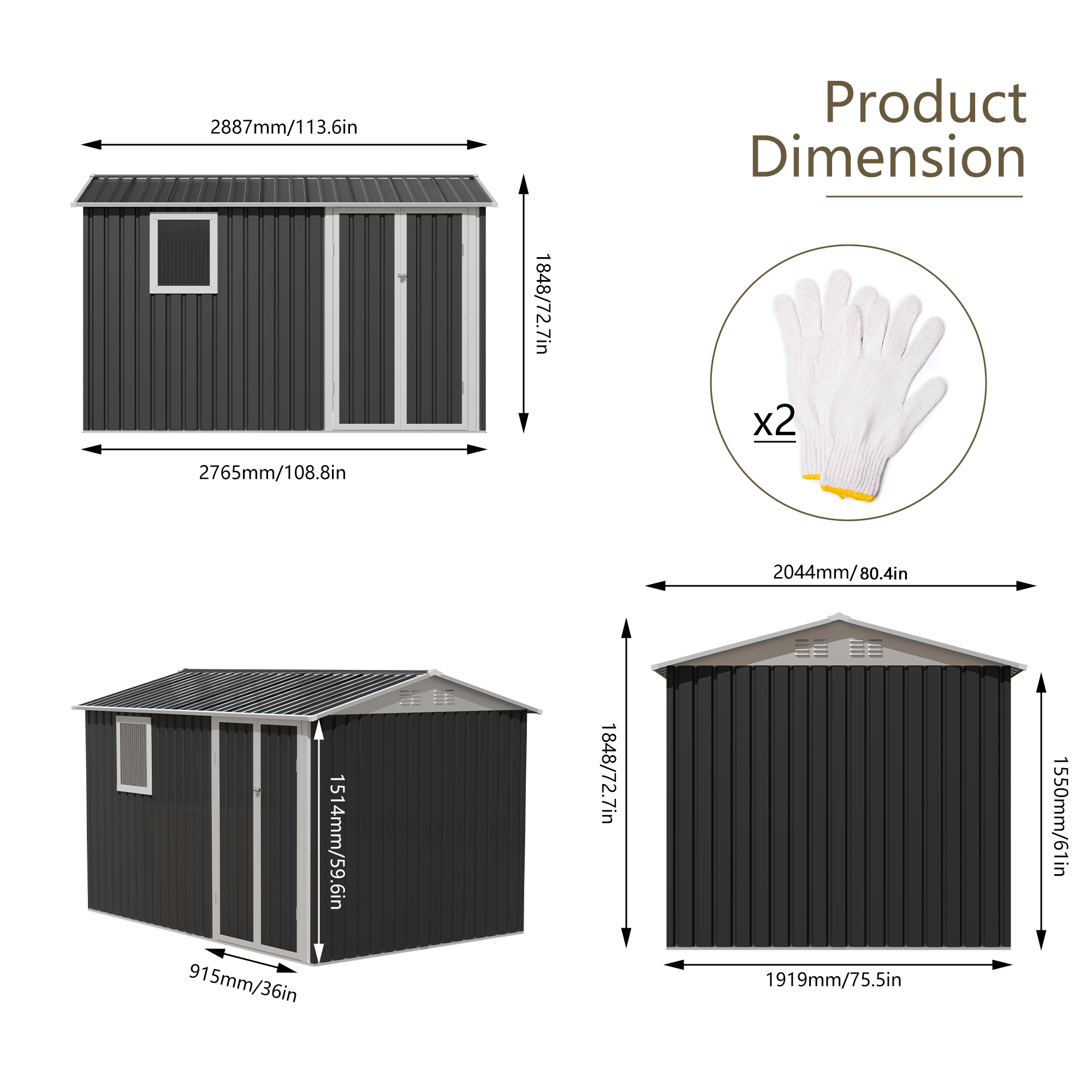 9x6 FT Metal Garden Shed