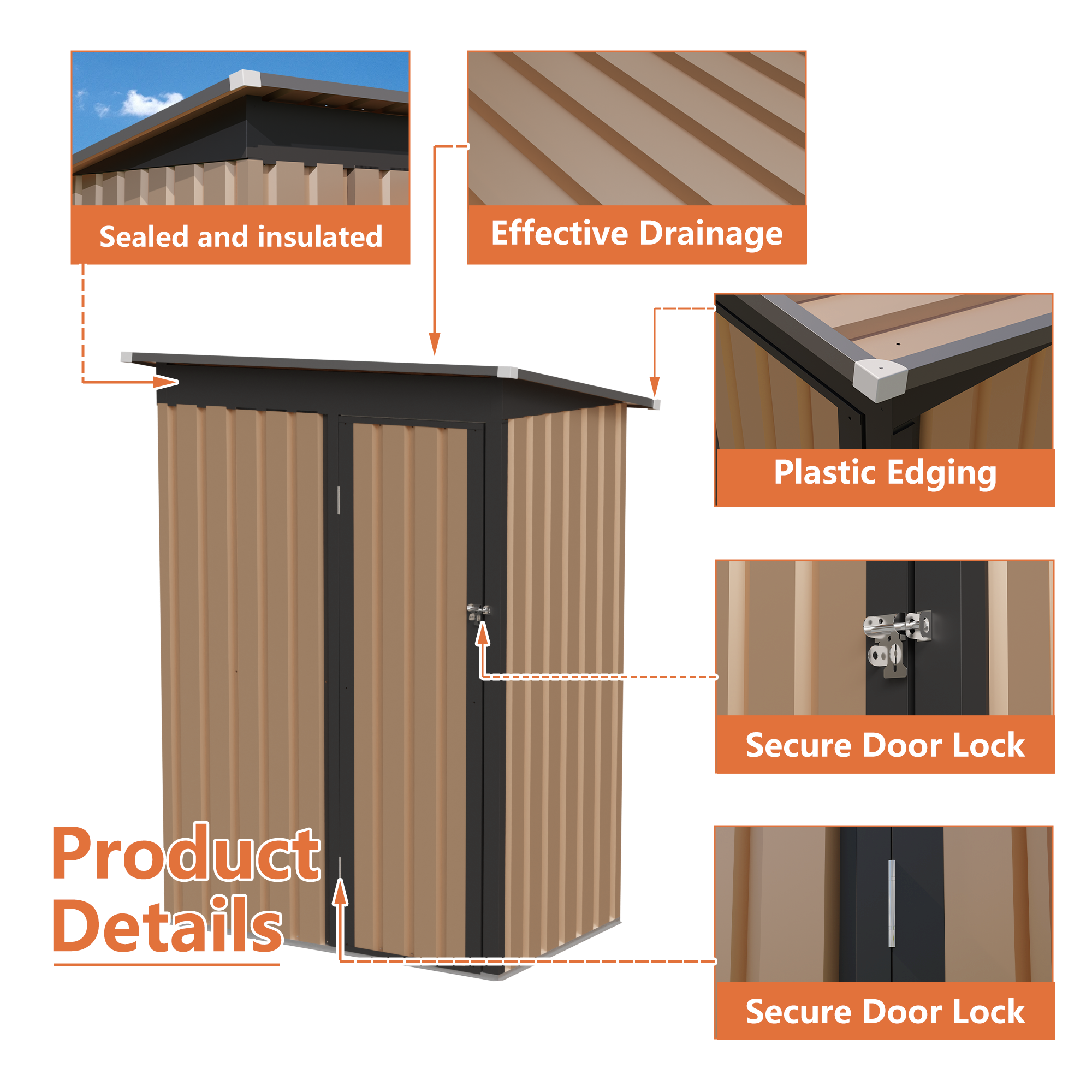 5x3FT Metal Garden Shed